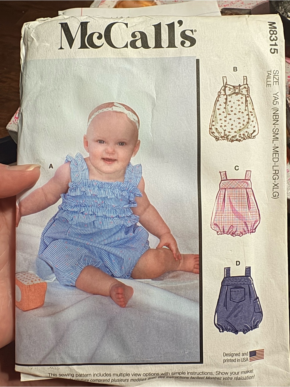 BN UNCUT MCCALLS 8315 YA5 SEWING PATTERNS BABY ONSIE JUMPER